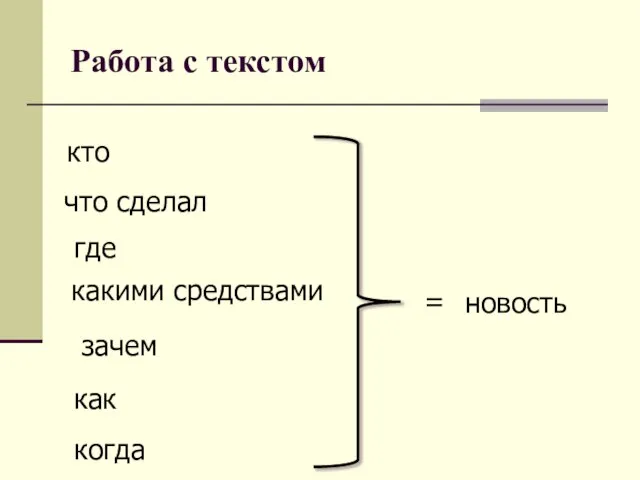 Работа с текстом кто что сделал где какими средствами зачем как когда новость =