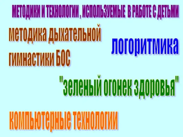 логоритмика "зеленый огонек здоровья" компьютерные технологии МЕТОДИКИ И ТЕХНОЛОГИИ , ИСПОЛЬЗУЕМЫЕ В