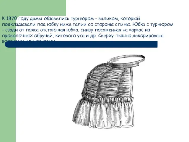 К 1870 году дамы обзавелись турнюром - валиком, который подкладывали под юбку