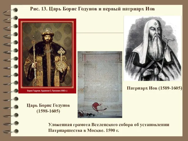 Патриарх Иов (1589-1605) Царь Борис Годунов (1598-1605) Рис. 13. Царь Борис Годунов