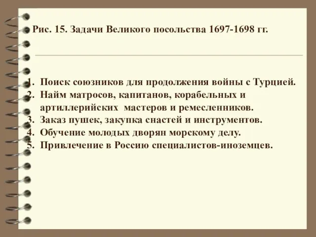 Рис. 15. Задачи Великого посольства 1697-1698 гг. 1. Поиск союзников для продолжения