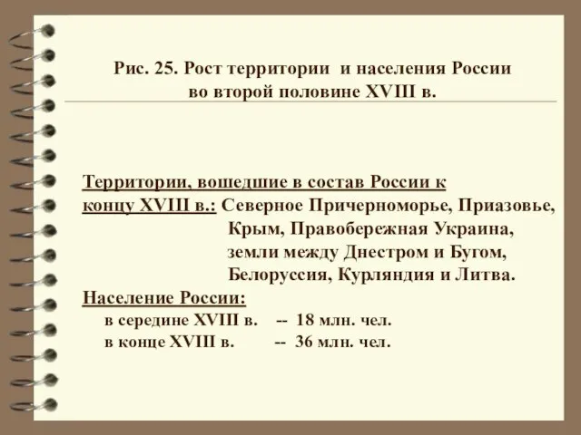 Рис. 25. Рост территории и населения России во второй половине XVIII в.