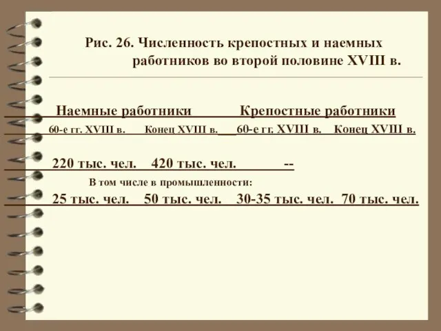 Рис. 26. Численность крепостных и наемных работников во второй половине XVIII в.