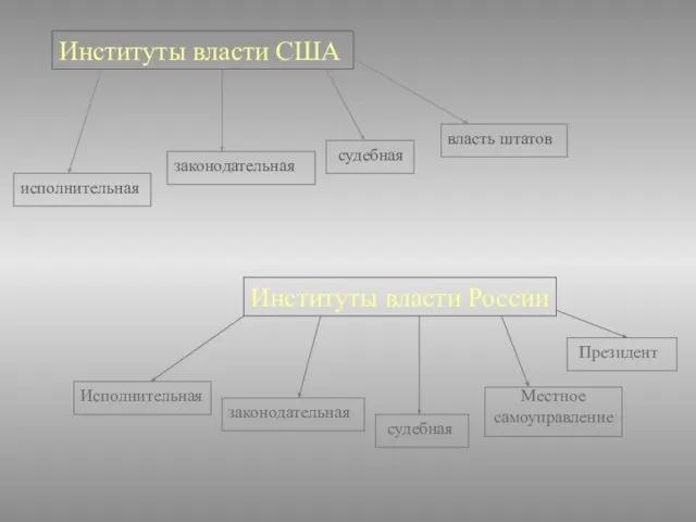 Институты власти США исполнительная законодательная судебная власть штатов Институты власти России Исполнительная