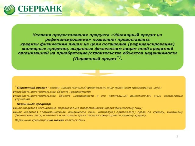 Условия предоставления продукта «Жилищный кредит на рефинансирование» позволяют предоставлять кредиты физическим лицам