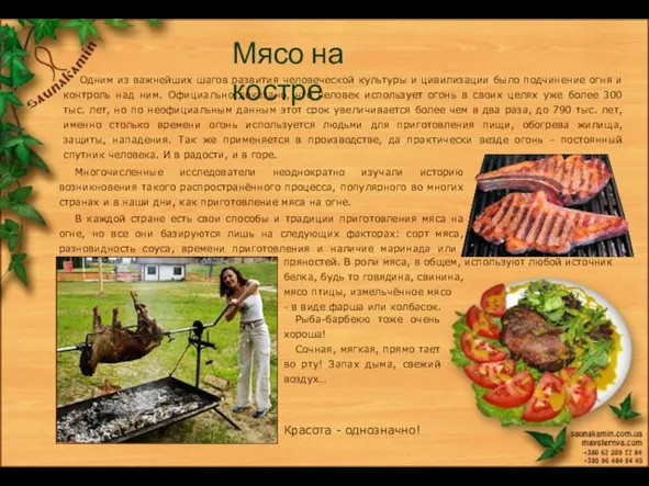 Мясо на костре Одним из важнейших шагов развития человеческой культуры и цивилизации