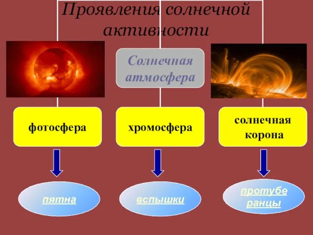 Проявления солнечной активности пятна вспышки протуберанцы