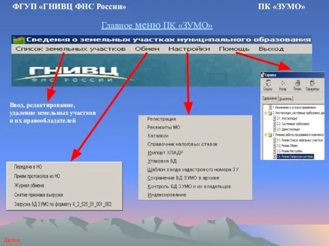 Главное меню ПК «ЗУМО» ФГУП «ГНИВЦ ФНС России» ПК «ЗУМО» Ввод, редактирование,