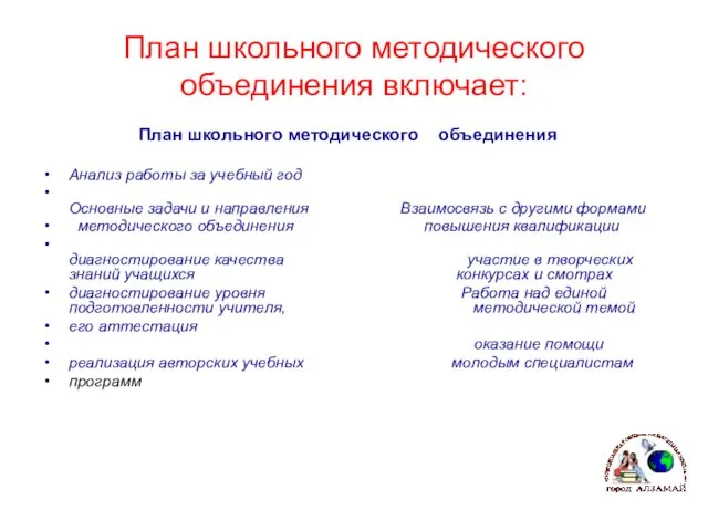 План школьного методического объединения включает: План школьного методического объединения Анализ работы за