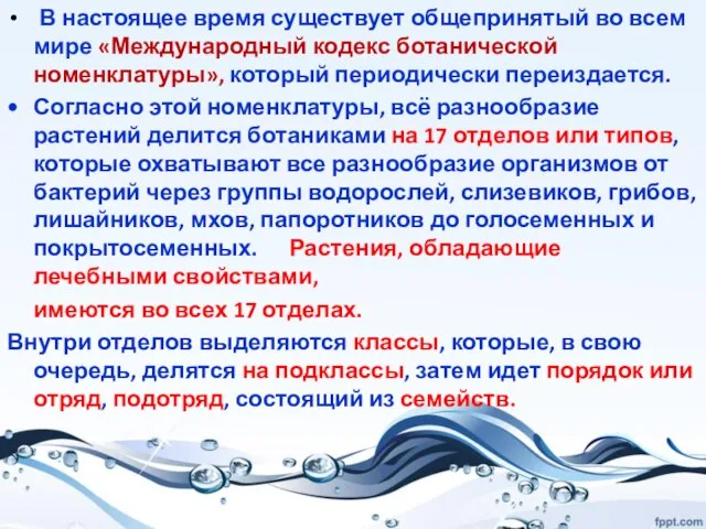 В настоящее время существует общепринятый во всем мире «Международный кодекс ботанической номенклатуры»,