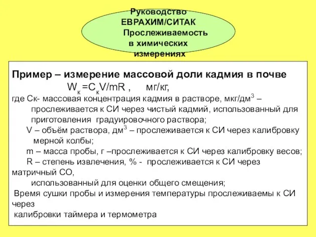 Руководство ЕВРАХИМ/СИТАК Прослеживаемость в химических измерениях Пример – измерение массовой доли кадмия