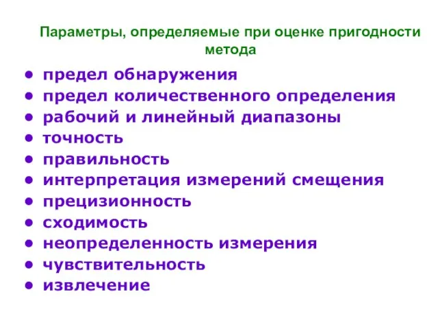 Параметры, определяемые при оценке пригодности метода предел обнаружения предел количественного определения рабочий