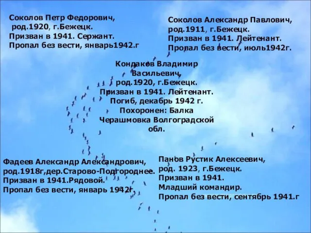 Кондаков Владимир Васильевич, род.1920, г.Бежецк. Призван в 1941. Лейтенант. Погиб, декабрь 1942