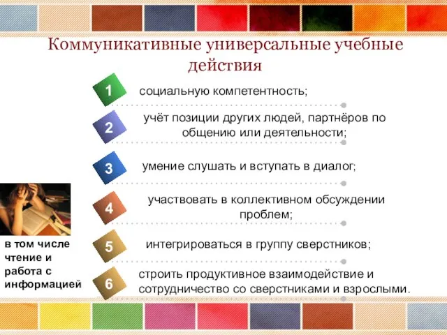 в том числе чтение и работа с информацией Коммуникативные универсальные учебные действия