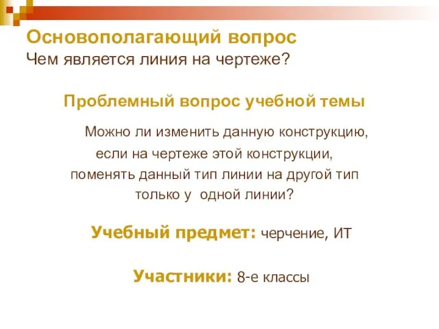 Основополагающий вопрос Чем является линия на чертеже? Проблемный вопрос учебной темы Можно