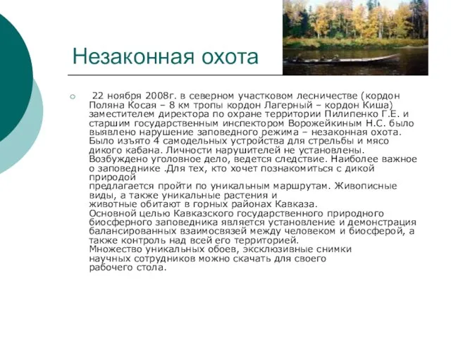 Незаконная охота 22 ноября 2008г. в северном участковом лесничестве (кордон Поляна Косая