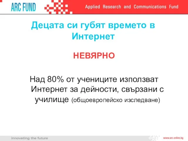 Децата си губят времето в Интернет НЕВЯРНО Над 80% от учениците използват