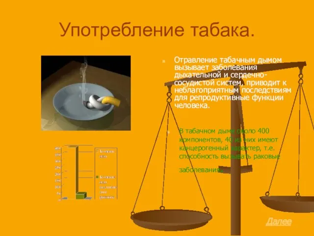 Употребление табака. Отравление табачным дымом вызывает заболевания дыхательной и сердечно-сосудистой систем, приводит