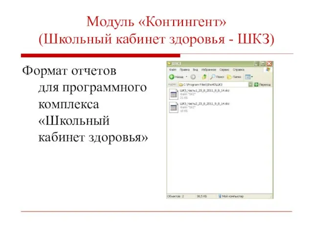 Модуль «Контингент» (Школьный кабинет здоровья - ШКЗ) Формат отчетов для программного комплекса «Школьный кабинет здоровья»