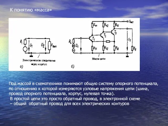К понятию «масса» Под массой в схемотехнике понимают общую систему опор­ного потенциала,