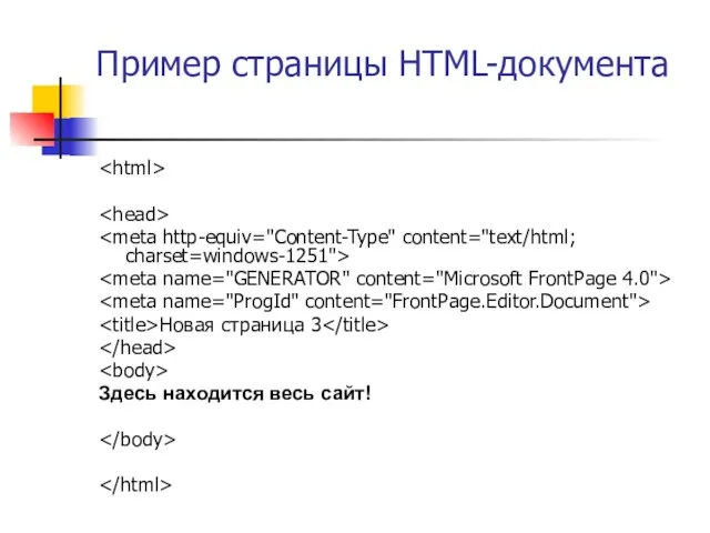 Пример страницы HTML-документа Новая страница 3 Здесь находится весь сайт!