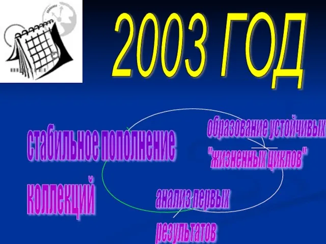 2003 ГОД стабильное пополнение коллекций образование устойчивых "жизненных циклов" анализ первых результатов