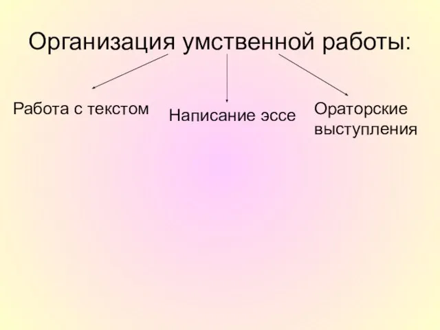 Организация умственной работы: Работа с текстом Написание эссе Ораторские выступления