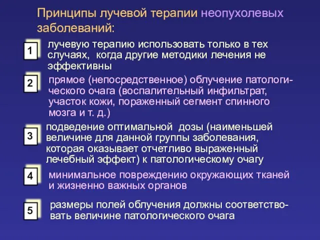 Принципы лучевой терапии неопухолевых заболеваний: лучевую терапию использовать только в тех случаях,