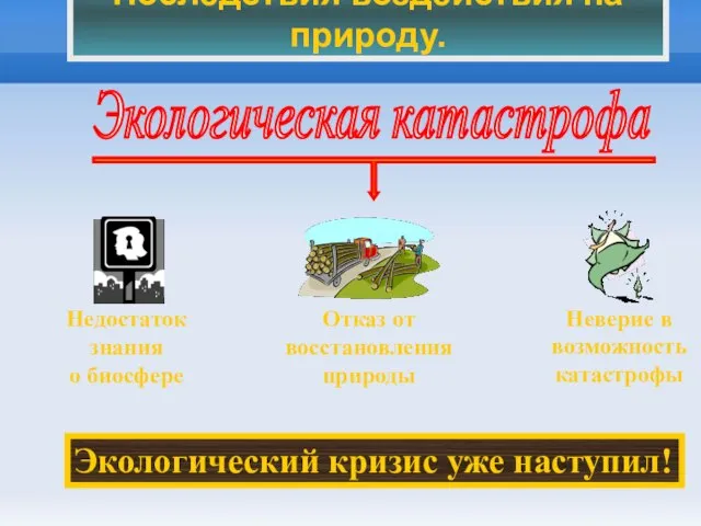 Последствия воздействия на природу. Экологическая катастрофа Экологический кризис уже наступил!