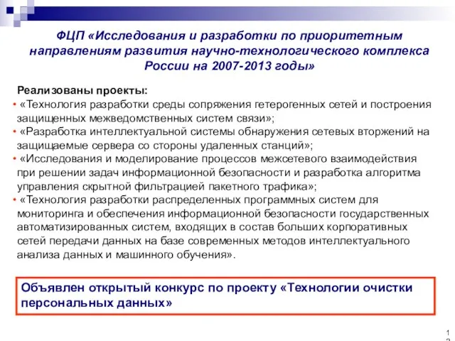 21.07.09 ФЦП «Исследования и разработки по приоритетным направлениям развития научно-технологического комплекса России