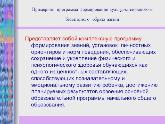 Примерная программа формирования культуры здорового и безопасного образа жизни Представляет собой комплексную