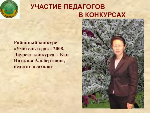 Районный конкурс «Учитель года» - 2008. Лауреат конкурса - Кан Наталья Альбертовна,