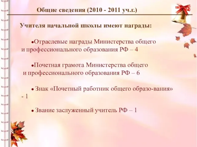 ●Отраслевые награды Министерства общего и профессионального образования РФ – 4 ●Почетная грамота