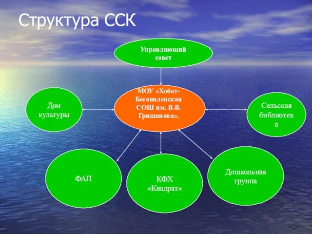 Структура ССК Управляющий совет Сельская библиотека Дом культуры ФАП Дошкольная группа МОУ