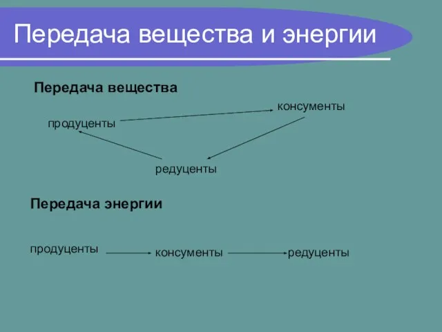 Передача вещества и энергии Передача вещества Передача энергии