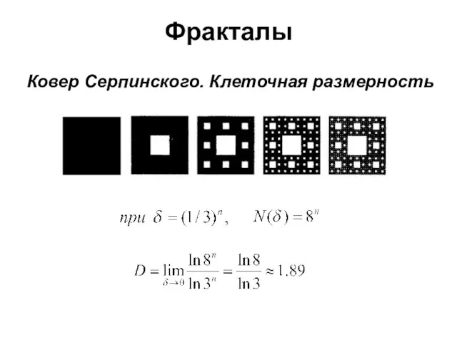 Фракталы Ковер Серпинского. Клеточная размерность