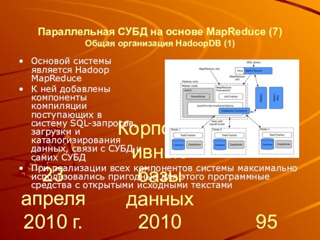 23 апреля 2010 г. Корпоративные базы данных 2010 Параллельная СУБД на основе