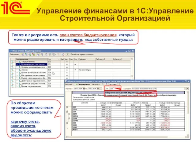 Управление финансами в 1С:Управление Строительной Организацией Так же в программе есть план