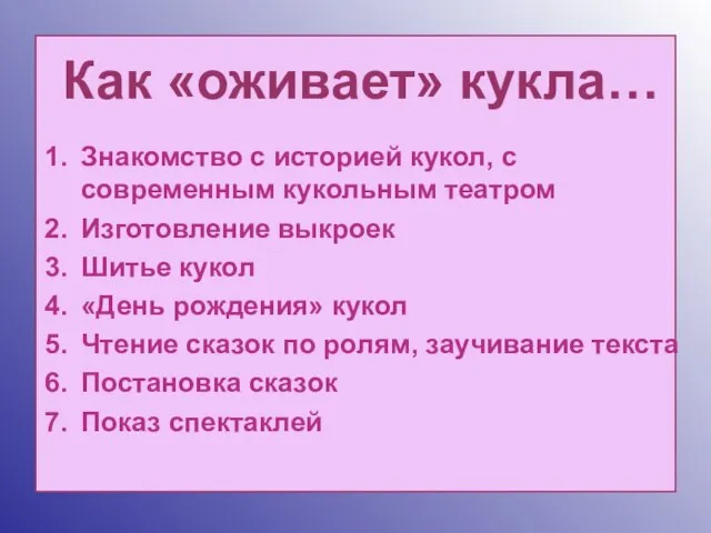 Как «оживает» кукла… Знакомство с историей кукол, с современным кукольным театром Изготовление