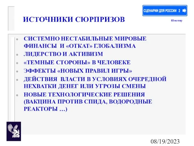 08/19/2023 ИСТОЧНИКИ СЮРПРИЗОВ СИСТЕМНО НЕСТАБИЛЬНЫЕ МИРОВЫЕ ФИНАНСЫ И «ОТКАТ» ГЛОБАЛИЗМА ЛИДЕРСТВО И