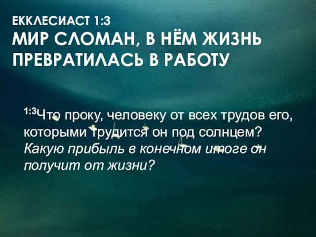 ЕККЛЕСИАСТ 1:3 МИР СЛОМАН, В НЁМ ЖИЗНЬ ПРЕВРАТИЛАСЬ В РАБОТУ 1:3Что проку,