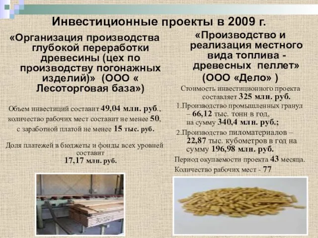 «Организация производства глубокой переработки древесины (цех по производству погонажных изделий)» (ООО «