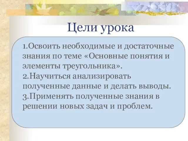 Цели урока 1.Освоить необходимые и достаточные знания по теме «Основные понятия и