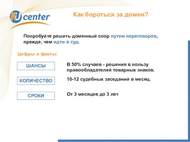 Как бороться за домен? В 50% случаев - решения в пользу правообладателей