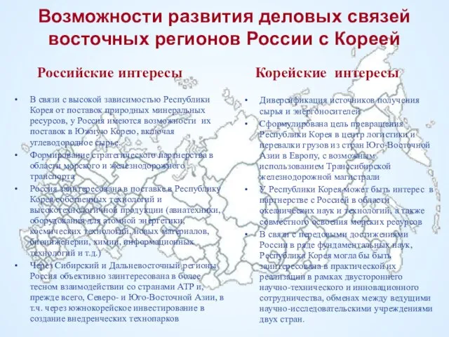 Возможности развития деловых связей восточных регионов России с Кореей В связи с