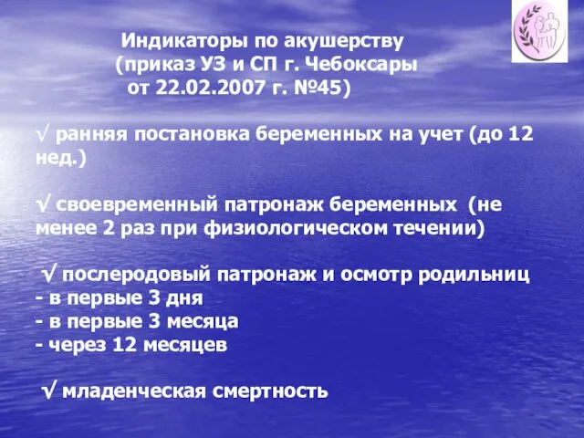 Индикаторы по акушерству (приказ УЗ и СП г. Чебоксары от 22.02.2007 г.
