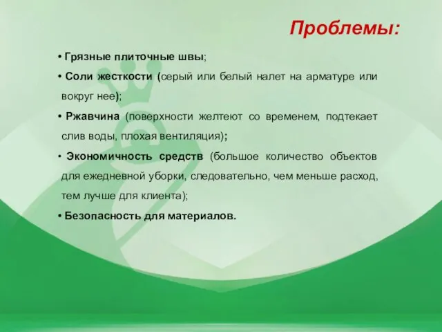 Грязные плиточные швы; Соли жесткости (серый или белый налет на арматуре или