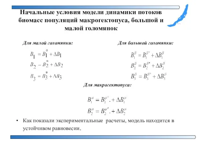 Начальные условия модели динамики потоков биомасс популяций макрогектопуса, большой и малой голомянок