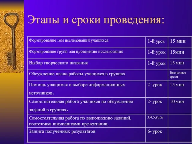 Этапы и сроки проведения: