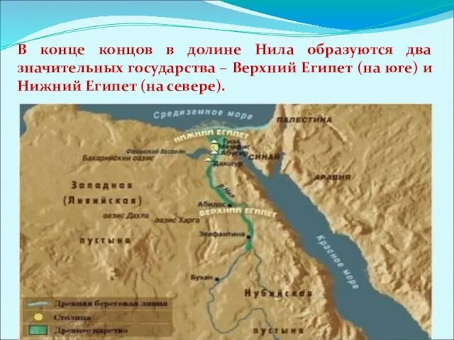 В конце концов в долине Нила образуются два значительных государства – Верхний